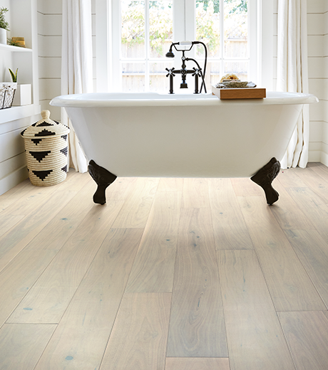 bathroom with hardwood floor from McMillen's Carpet Outlet in Clarion